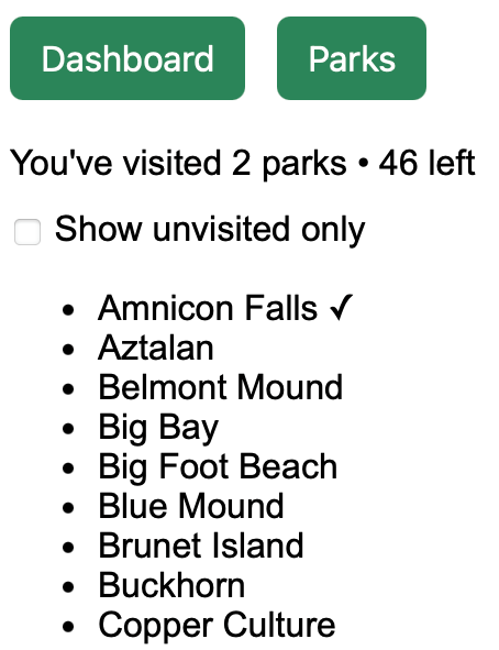 Parks list view